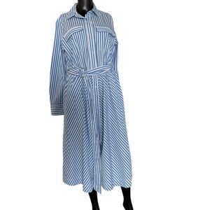 Chic Blue Striped Long Sleeve Dress